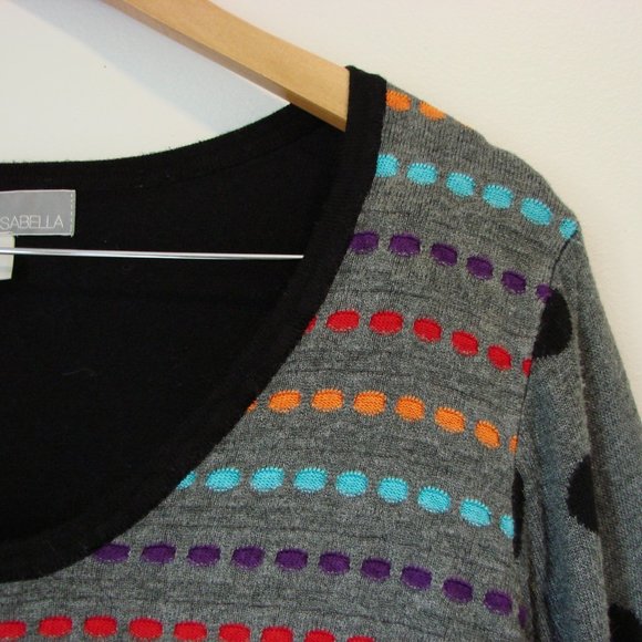 Gabby Isabella Tunic Sweater Colourful Floral Round Neck Gray Black Size Large - Picture 7 of 15